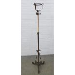 Early 20th century brass standard lamp, adjustable, 176cm approx