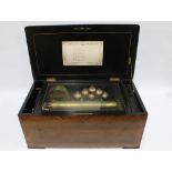19th century Swiss cylinder music box, paper label to the interior lid reads 'Fabrique De Geneve,