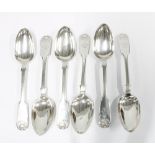 Set of six Scottish silver dessert spoons, fiddle & shell pattern, makers mark for J&W Marshall,