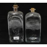 Victorian 'whisky' etched glass flask and another, 18cm including stopper, (2)