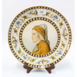 Ginori 'Dante' majolica charger with blue dot border, 30cm