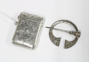 Silver penannular brooch Birmingham 1946 and a silver vesta case (2)