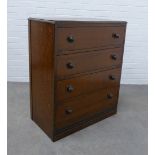 Early 20th century oak chest with four long drawers and bun handels, plinth base, 92 x 75 x 41cm