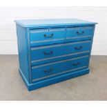 Blue painted chest, the moulded rectangular top above two short and two long drawers , raised on a