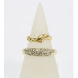 14ct gold diamond set dress ring, stamped 14k together with a yellow metal snake ring (2)