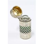 Edwardian silver scent bottle with internal green glass and original stopper, Sydney & Co,