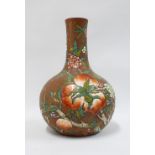 Terracotta vase with enamelled floral decoration, 34cm