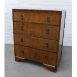 Art deco chest of drawers, the rectangular top above four long drawers. 92 x 76 x 48cm.
