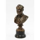 Bronze head and shoulders bust on a socle base, impressed JOHN BROWN 1869 JB 19cm