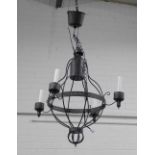 Contemporary hanging black metal chandelier with four arms, approximately 65 x 60cm