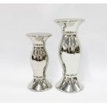 Two contemporary silver lustre knop stemmed candlesticks, taller 244cm (2)