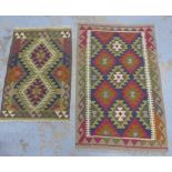 Two Kelim flatweave rugs , one 127b x 82cm the other 96 x 64cm (2)