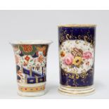 Chamberlain & Co Worcester spill vase, handpainted with mixed flowers against a blue and gilded