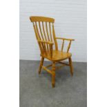 High back pine open armchair, with solid seat. 111 x 62 x 50cm.