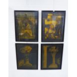 Elspeth Lamb ARSA (British b.1951) set of four gold on black paper screen prints, signed and titled,