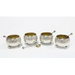 Set of four silver gilt salts, Chester 1907, complete with silver spoons (4)