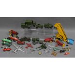 Collection of vintage Dinky diecast toys, including an elevator loader and military vehicles, etc (