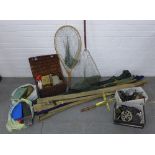 Large collection of vintage and later fishing related items, including rods and reels etc (a lot)