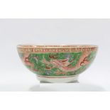 Famille Verte dragon bowl, on plain circular footrim, 30cm.