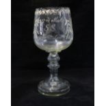 2nd Mate SS Arniston etched glass goblet, further inscribed Good Health, Riga 1926, 27cm.