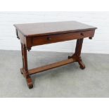 Victorian mahogany desk / writing table, rounded rectangular with a single long drawer with bun