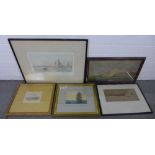 Collection of Marine Art to include etchings and prints together with an oil painting etc (5)