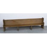 Ecclesiastical Salvage, a long church pew, 87 x 310 x 55cm (with scuffs scrapes and pen marks)
