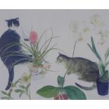 Dame Elizabeth Blackadder OBE RA RSA RSW RGI DLitt (British, 1931-2021) Two Cats and Flowers,,
