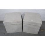 Pair of square, grey upholstered storage box / stools, 47 x 47cm (2)