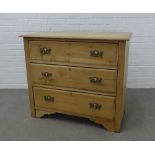 Pine chest, the rectangular top above three long drawers. 80 x 92 x 45cm.