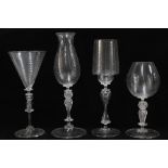 Four large Venetian wine glasses, various designs with knop stems, (4) 29cm.