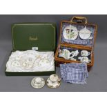 Child's Peter Rabbit picnic set in wicker case, together with a boxed Harrods miniature teaset,