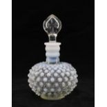 Lalique style opalescent scent bottle with clear glass stopper, 18cm.