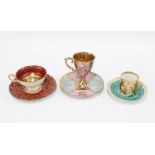 A collection of three continental porcelain cabinet cups and saucers (3)