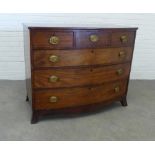 Georgian mahogany bow fronted chest with three short and three graduating long drawers, raised on