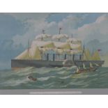 The Great Eastern - named 'The Leviathan' Nov 3rd 1857, coloured print of a paddle steamer, framed