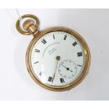 Gold plated open face pocket watch, white enamel dial inscribed Lancashire Watch Co Ltd, case number