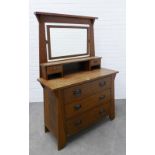 Arts & Crafts oak dressing table / chest. 160 x 107 x 48cm.