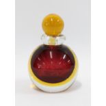 Murano Sommerso coloured glass scent bottle and stopper, 15cm.