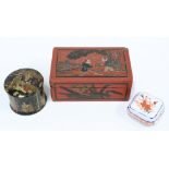 Japanese papier mache box (7 x 8cm), together with another papier mache box (7 x 17cm) and a small