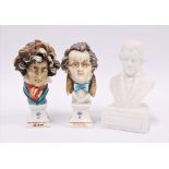 Two Naples Capodimonte busts to include Beethoven & Schubert together with another of Beethoven (3)