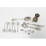 Birmingham silver pepper pot, Victorian silver fork, set of six Sheffield silver teaspoons and mixed