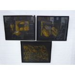 Elspeth Lamb ARSA (British b.1951) set of three gold on black paper screen prints, signed and
