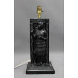 Table lamp base, with South Seas style figure, rectangular base, 42cm including fitting