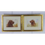 L W Fraser, two head study watercolours of a red spaniel, signed, framed under glass, 23 x 17cm (2)
