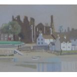 W Miles Johnstone, 'Castle and Harbour Village', watercolour, framed under glass and inscribed