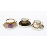 A group of three Japanese porcelain cabinet cups and saucers to include Noritake, Nagoya and another
