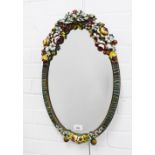 Large oval Barbola mirror, strut back, 57 x 35cm