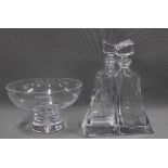 Pair of curved glass decanters, inscribed from York Racecourse (27cm), together with a glass bowl