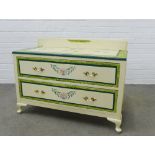 Painted ledgeback chest with two long drawers and cabriole legs, 2 x 98 x 43cm.